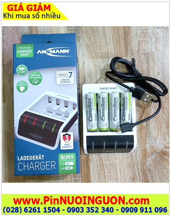 Ansman Comfort Smart _Bộ sạc pin Comfort Smart kèm 4 Pin sạc Camelion NH-AA2500ARBP2 (AA2500mAh 1.2v)